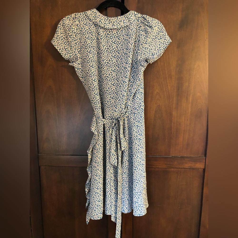Madewell Silk Ruffle Mini Floral Dress Blue Size XS - Picture 4 of 10